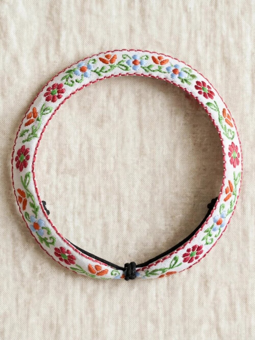 White Red Floral Embroidered Bracelet — Mexican Woven